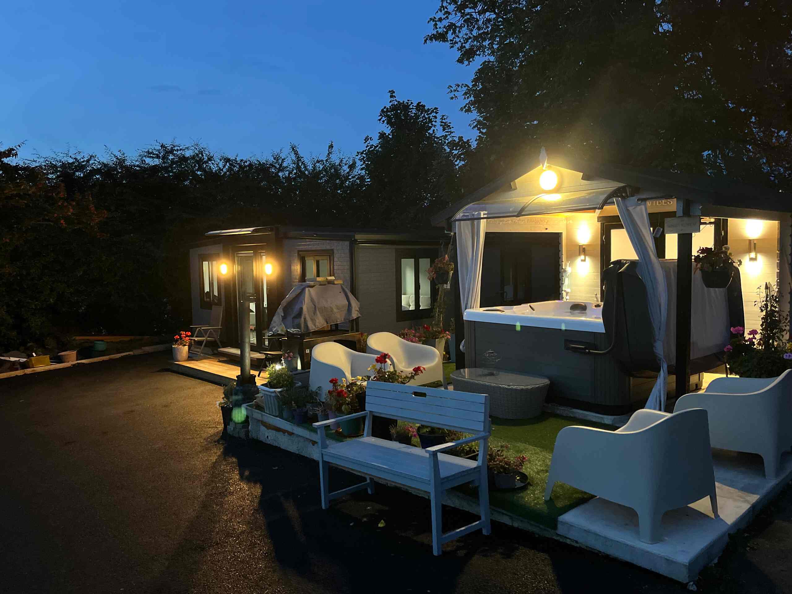 Covered Jacuzzi with Ambient Lighting
