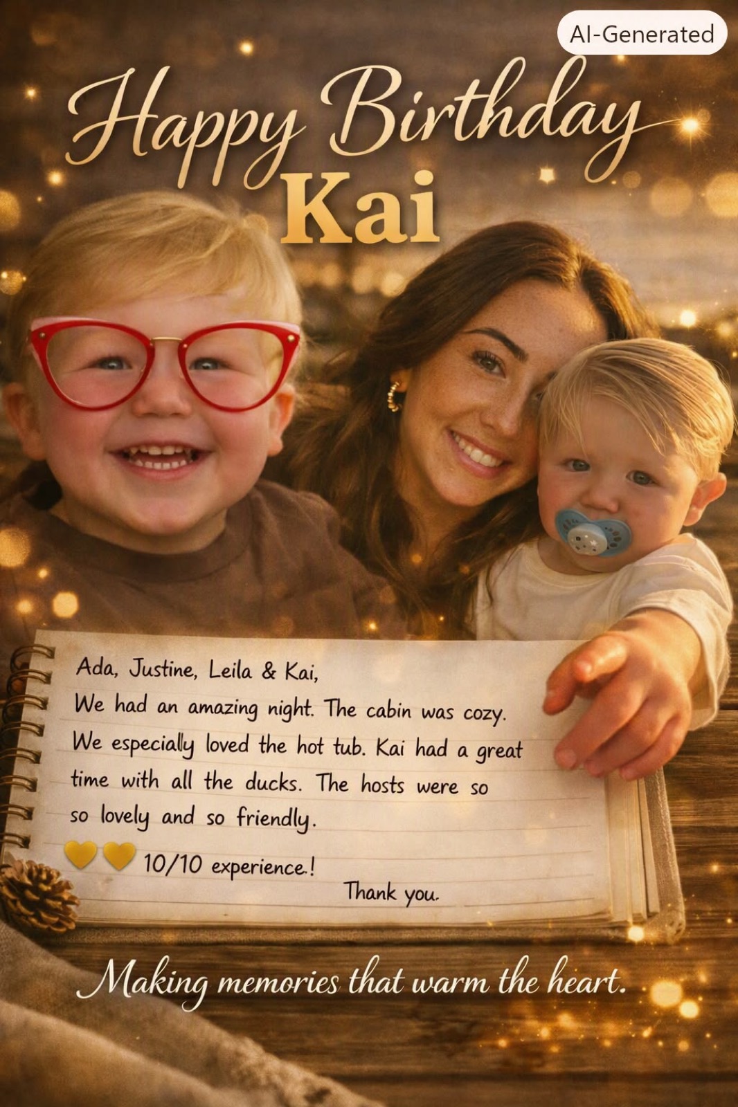 Birthday card marking a family celebration at the cabin