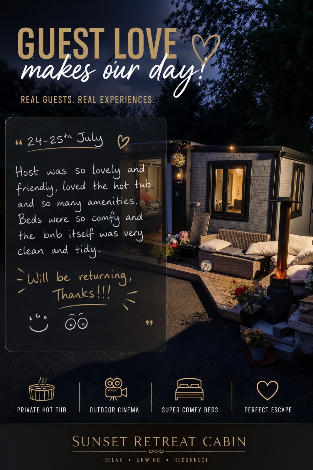 Handwritten guest note from the 24 to 25 July stay